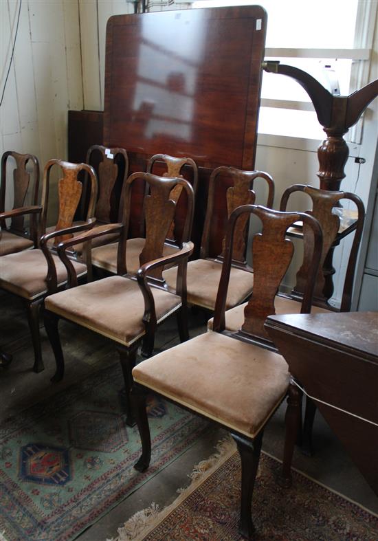 Set 8 Queen Anne style walnut dining chairs